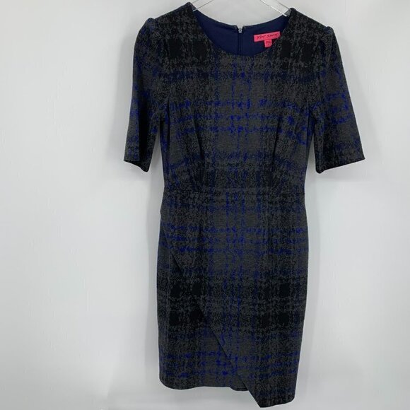Betsey Johnson asymmetrical hem navy blue gray lined shift dress new 6 - Picture 2 of 5